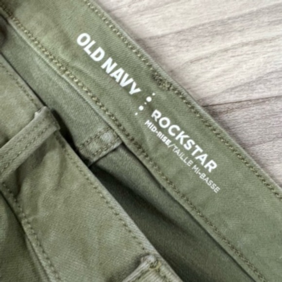 Old Navy Jeans Womens 10 Green Rockstar Slim Skinny Distressed Mid Rise Denim - Picture 5 of 12